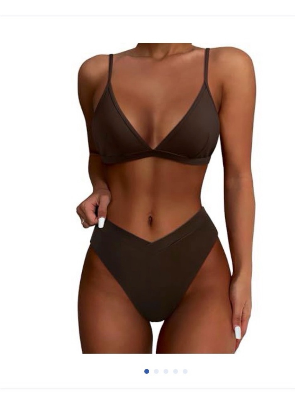 Suuksess Dark Brown Bikini Triangle Top Highcut V-Cut Dip Front Bottoms L NWOT